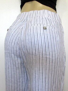 ATHLETA Pants Size 12 White Stripe Drawstring Tie Waist